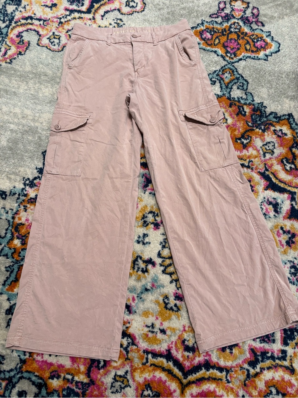 American Eagle Outfitters Blush Pink Button-Fly Wide Leg Pants
